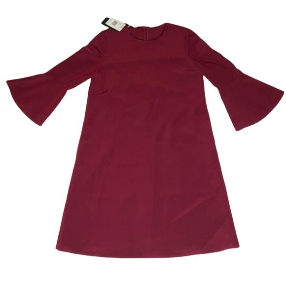 Lafayette 148 Red Dress Size M Bell Sleeve Knee Length Modest Boho Ponte NEW - Picture 1 of 8